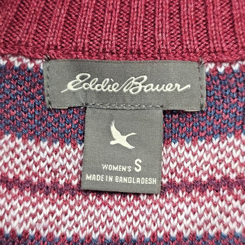 Eddie Bauer Womens Small Fair‎ Isle Quarter Zip Pullover Sweater Burgundy Blue - Picture 3 of 7